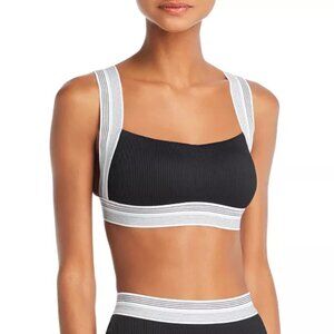 Dolce Vita Womens Ribbed Contrast Trim Swim Top Black XS
